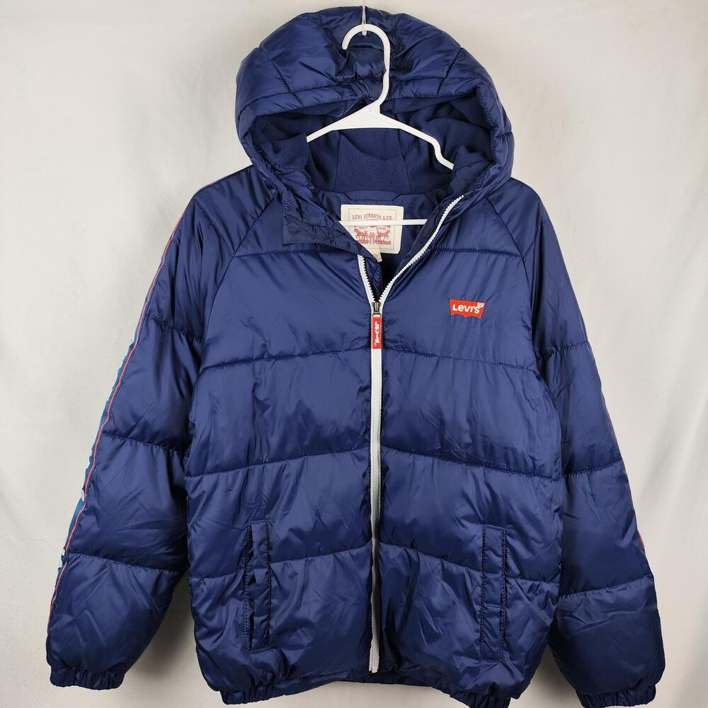 Levi's Jacket Youth XL 13-15 Blue Hooded Puffer Full Zip Insulated Winter Logo